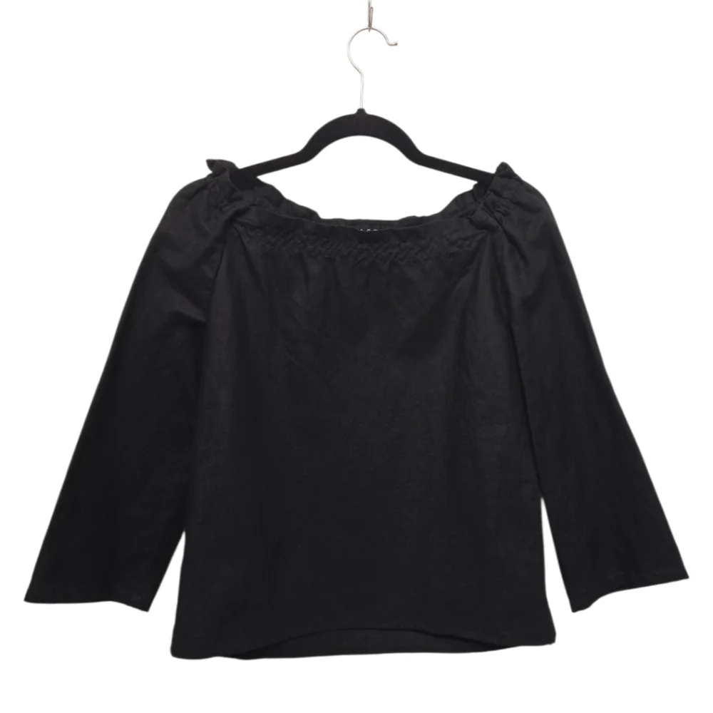 A.P.C. Black Cotton Linen Gathered Peasant Top Size Small - Picture 5 of 11